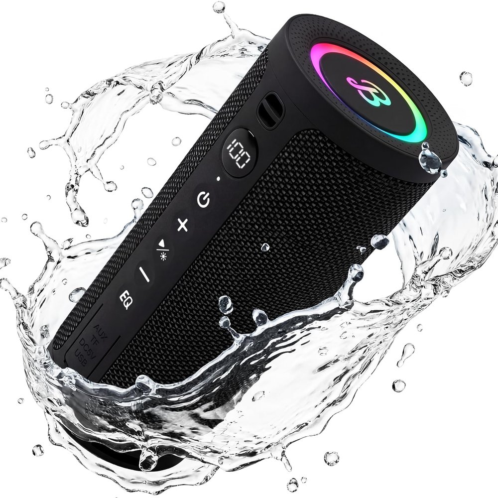 BassBloom Roar 3 Portable Bluetooth Speaker, 20W, JIKE Bass, IPX6 Waterproof, 24-Hour Playtime, Bluetooth 5.4, RGB Lights, Wireless TWS Pairing for Outdoor Camping