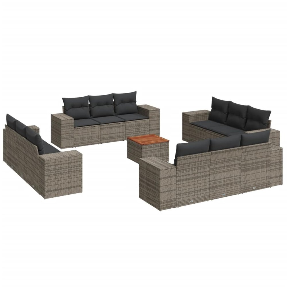 WGYHOME 13-Piece Gray PE Rattan Patio Sofa Set with Storage