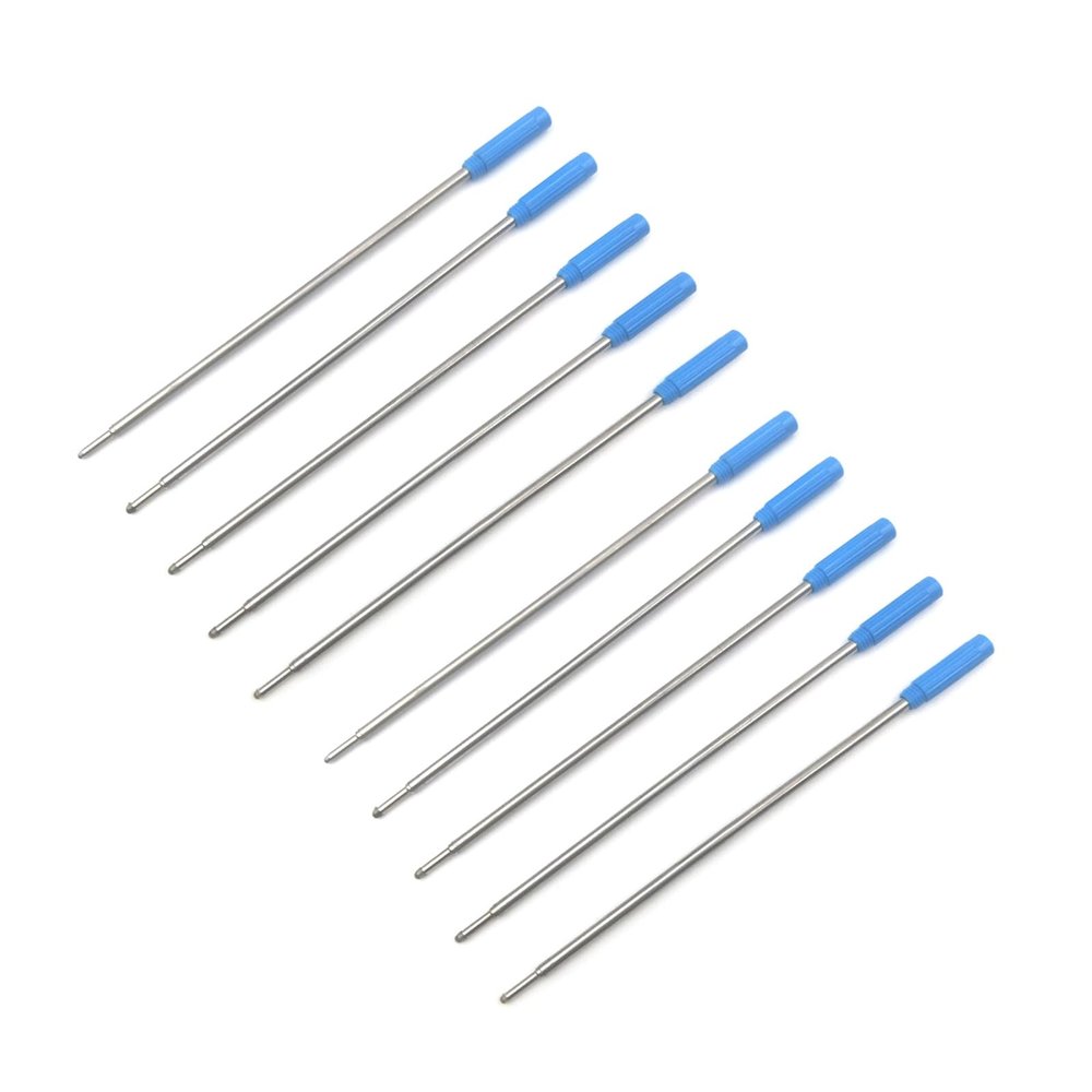 Metal Ballpoint Pen Refills, 115 mm, Oil-Based Ink, Blue/Black, 10-Pack