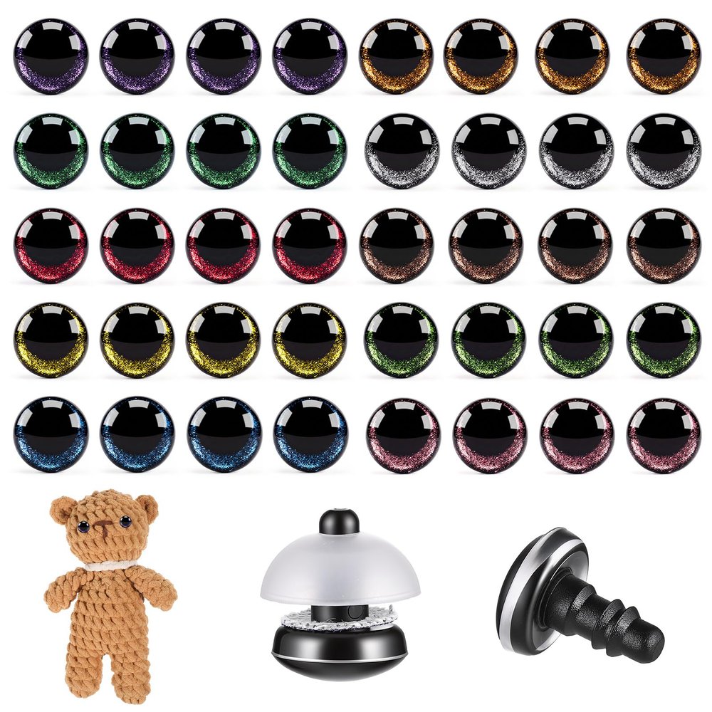 Bruislard 40 Pcs Safety Eyes for Crochet Toys 12mm Colorful Glitter Button Eyes