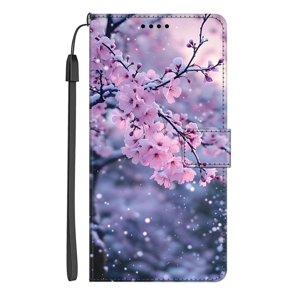 EuoDuo Flip Wallet Case for Honor Magic 7 Pro 5G, Cherry Blossom Snowflake