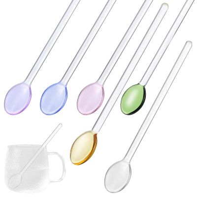 PACKOVE 6-Piece Glass Stirring Spoons with Long Handles, Assorted Colors