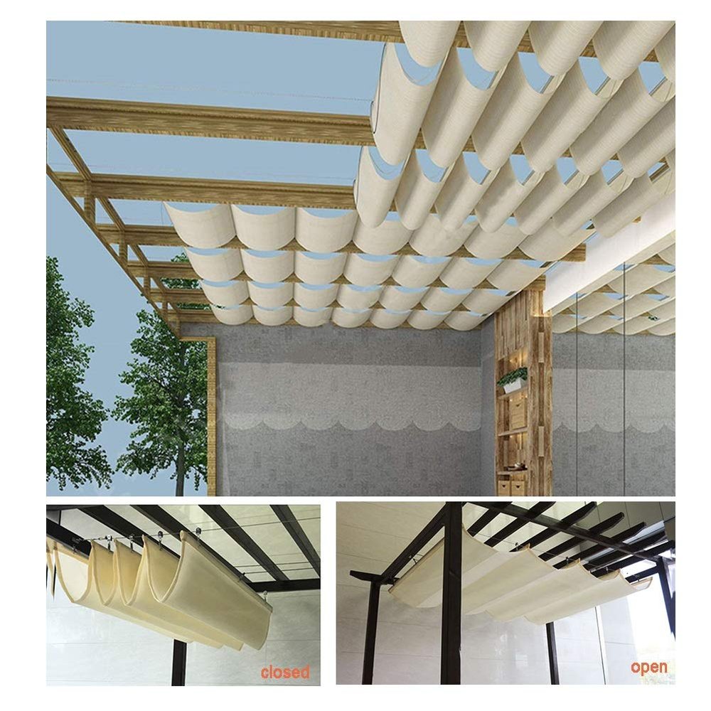 Custom-Made Retractable Pergola Canopy with UV Protection, Beige, 0.9 x 4 m