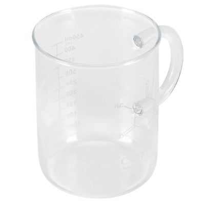 Xiuganpo Scientific Chemistry Beaker Mug, 473 mL, Borosilicate Glass with Handle and Measurement Scale for Coffee, Tea, and Kitchen Use