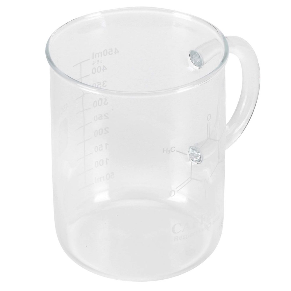 Xiuganpo Scientific Chemistry Beaker Mug, 473 mL, Borosilicate Glass with Handle and Measurement Scale for Coffee, Tea, and Kitchen Use