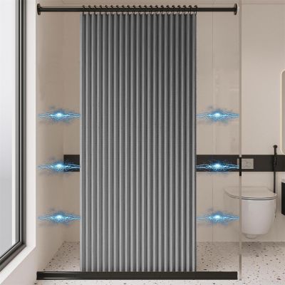 Foldable Shower Curtain Without Drilling, Mold-Resistant, Waterproof/Washable, Durable, Easy to Remove, Gray, W140 × H180 cm