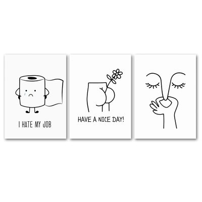 Cunegra 3-Piece Funny Bathroom Art