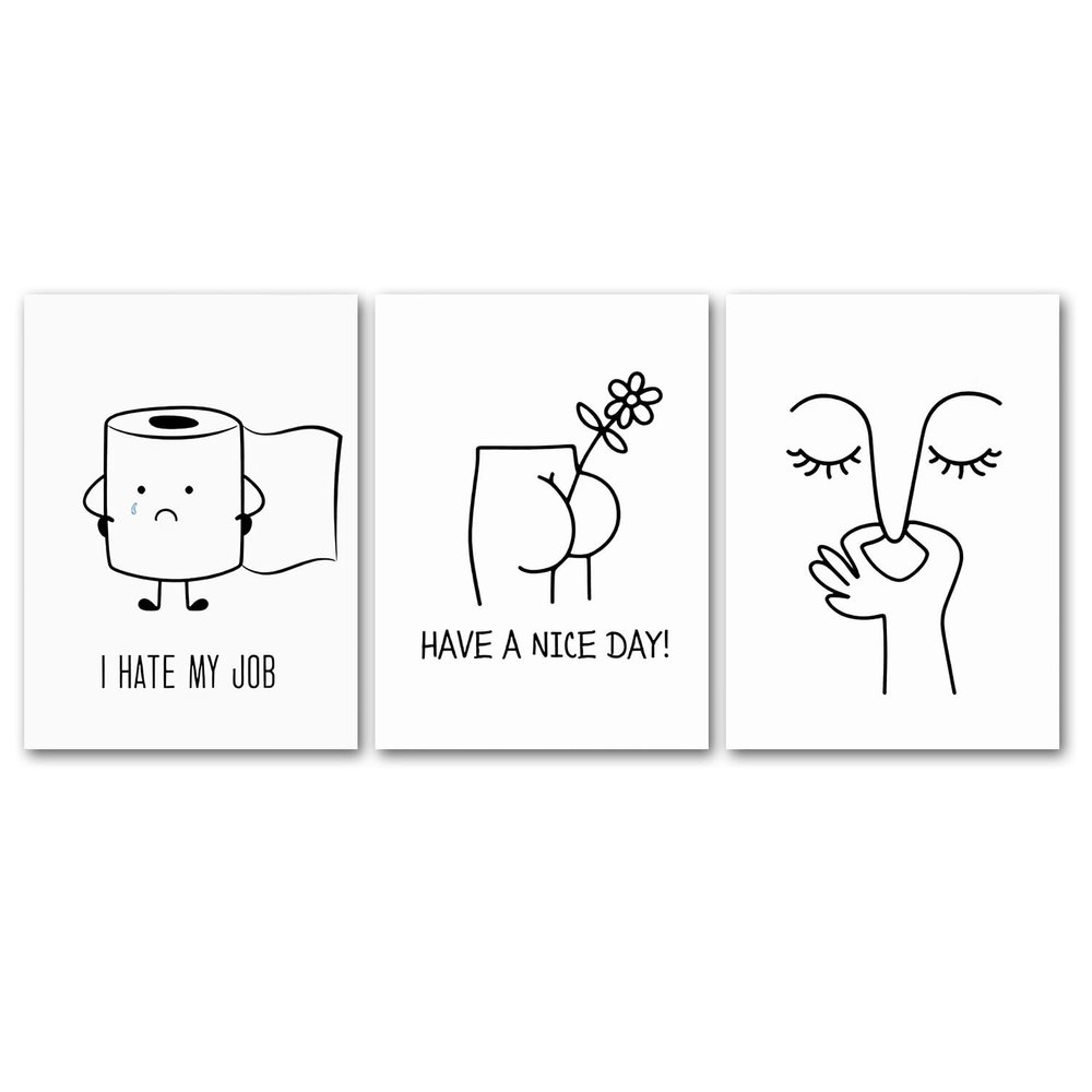 Cunegra 3-Piece Funny Bathroom Art