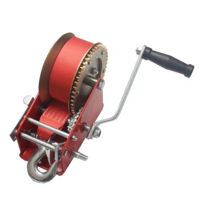 Manual Cable Winch 1,360.8 kg Heavy-Duty Hand Winch, Red Powder-Coated and Galvanized, with Nylon Rope