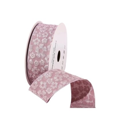 Cake Packaging Ribbon, 3D Pleated Flowers, Dark Purple, 40 mm x 20 Yards