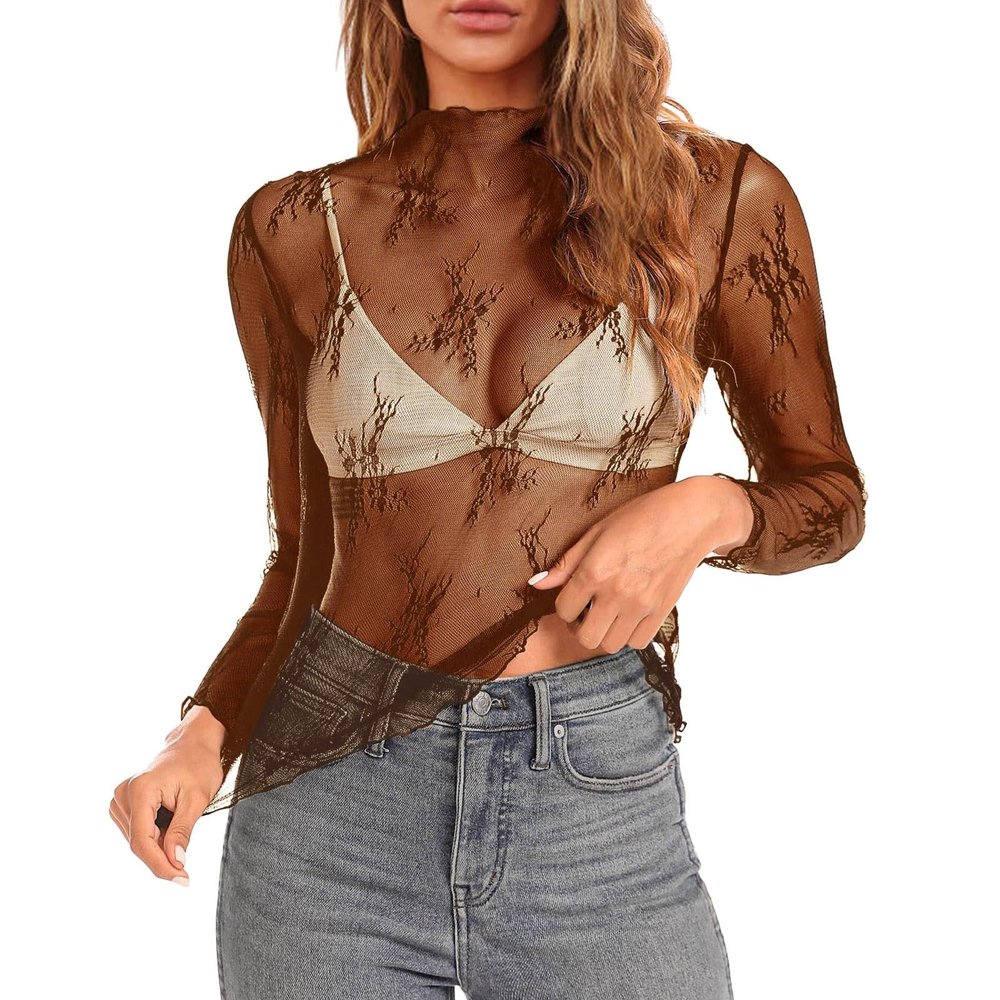 Women's Sheer Mesh Long-Sleeve Top