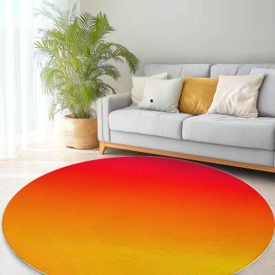 Minimalist Color-Block Washable Round Rug, 150 cm, Orange, Non-Slip