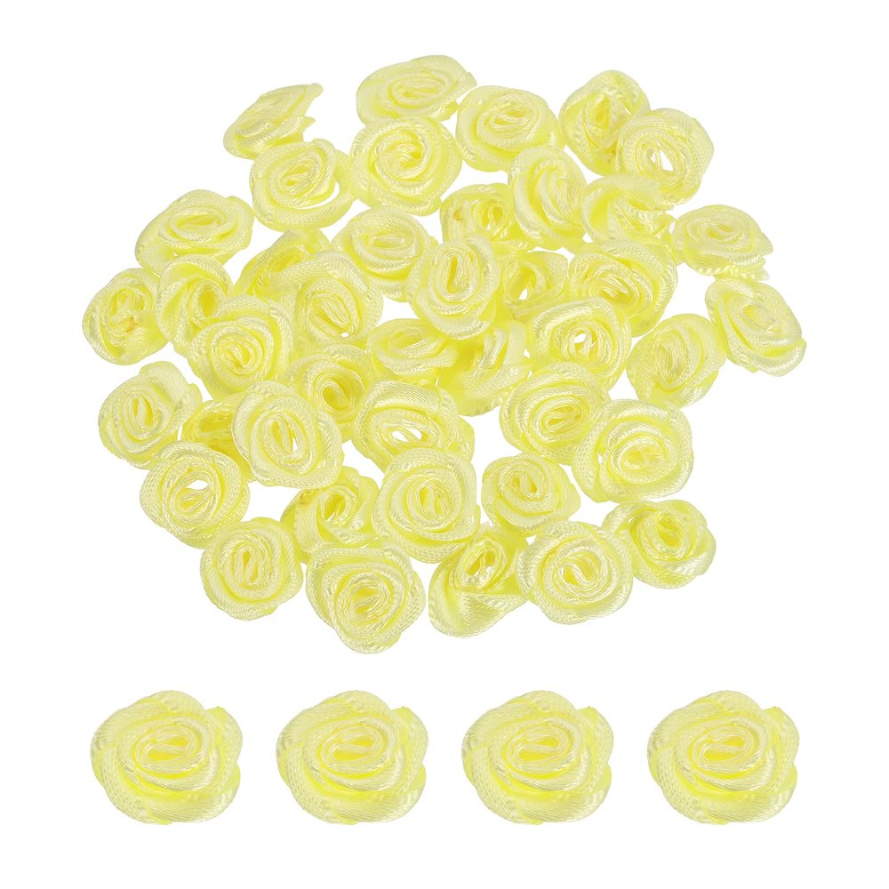 QUARKZMAN 0.6" Satin Rose Ribbons for Crafts - 50 Pack