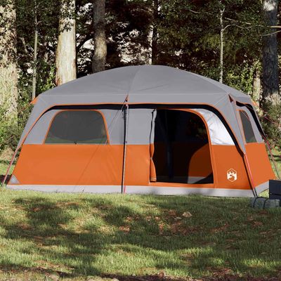 8-Person Family Tent, Gray and Orange, Waterproof, 2 Entrances, 4 Windows, 426 x 304 x 233 cm