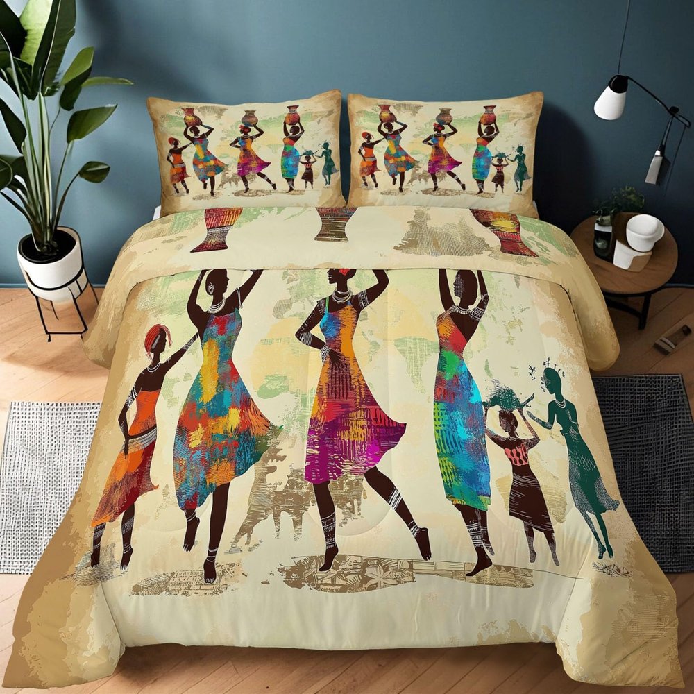Traditional Children's Retro African Comforter, 200 x 200 cm, 4 Seasons, Brown, with 2 Pillowcases