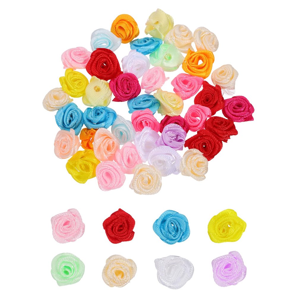 QUARKZMAN 0.6" Mini Satin Rose Bows - 50 Pack