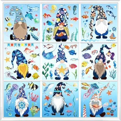 Hianjoo 9 Sheets Ocean Gnome Summer Window Stickers