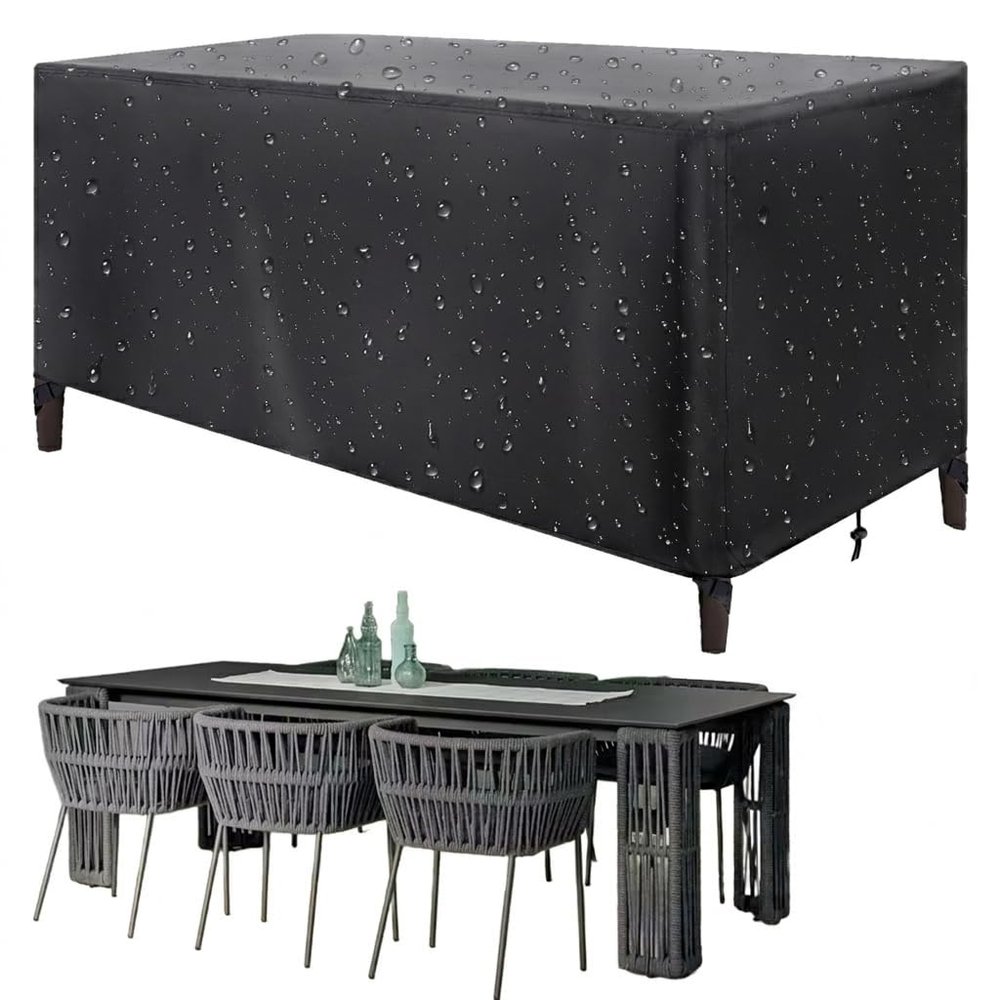 ZDLLDZ Waterproof Outdoor Table Cover, 370 x 275 x 40 cm, Black 420D Oxford Fabric