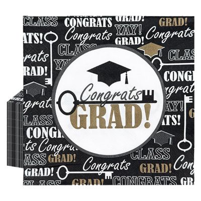 GgiAvbn Bachelor Party Napkins 40 Pack 33x33 cm, Black Gold Graduation Decor with Congrats Grad Design