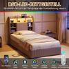 QMTXBYJ Upholstered Bed 90 x 200 cm with 2 Drawers, LED Lighting and Charging Station, Beige view 3