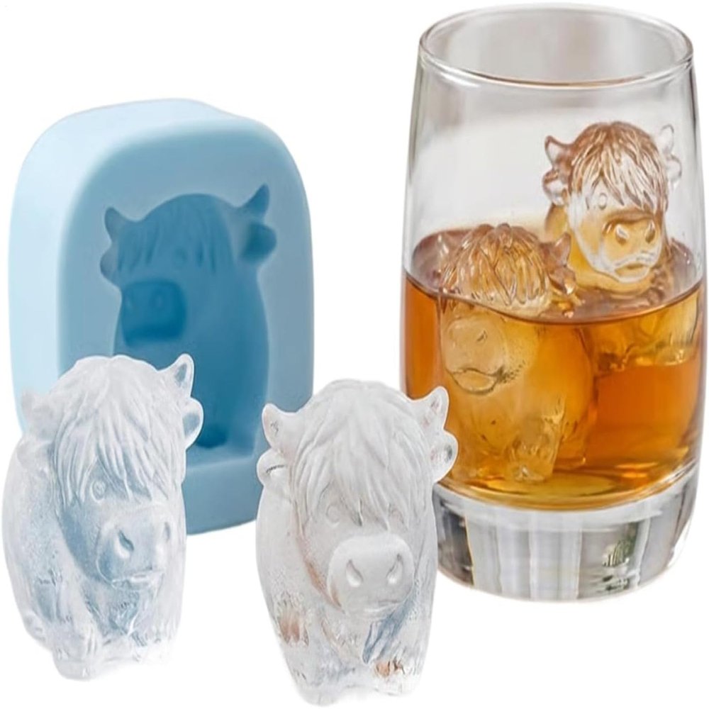Mini Highland Cow Ice Cube Mold - 3D Animal Shape for Whiskey & Cocktails