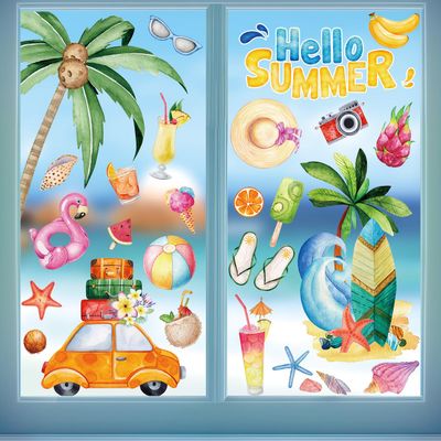 Hianjoo 4 Sheets Hello Summer Window Stickers