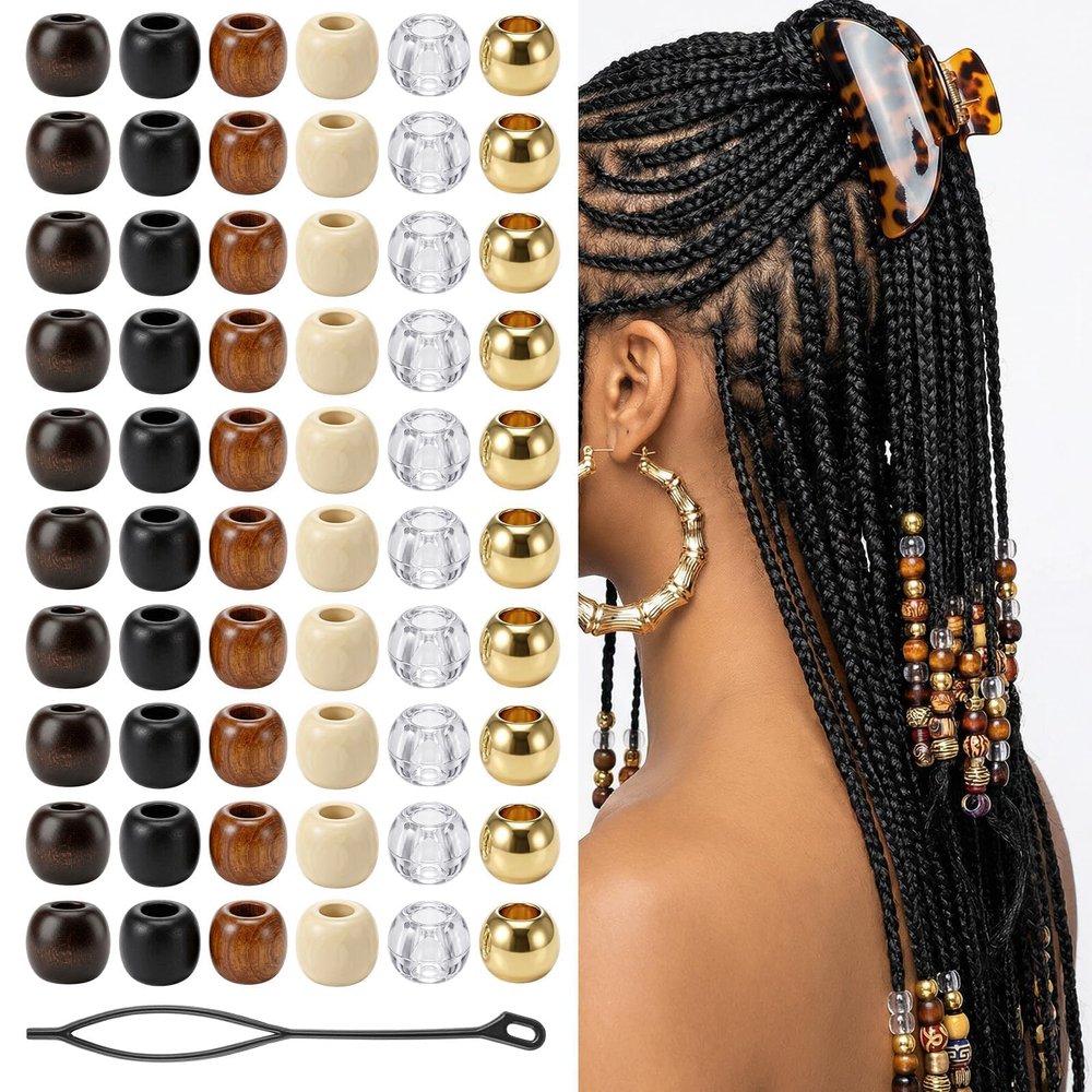 60 Wooden Hair Beads for Dreadlocks
