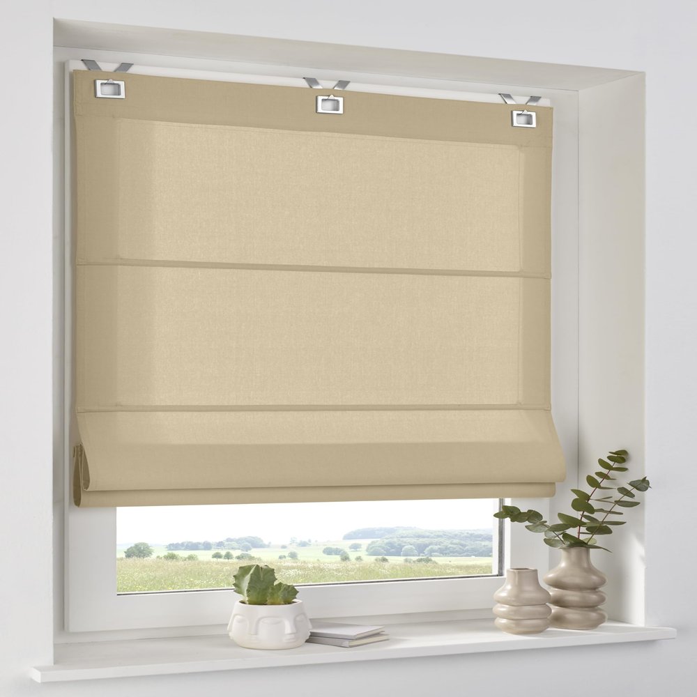 senrollo Duck Natural Roman Shade, 100% Cotton, Rectangular Eyelets, No Drilling, 45 x 140 cm