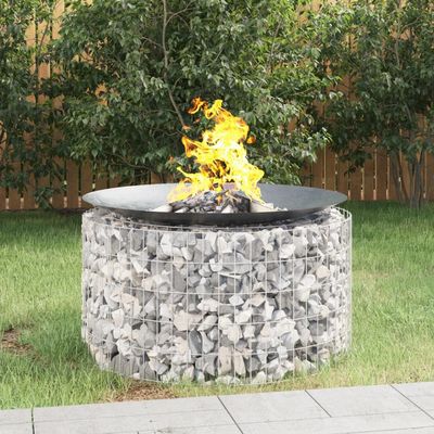 ACAGALA Round Gabion Fire Pit, 100 x 50 cm, Galvanized Iron