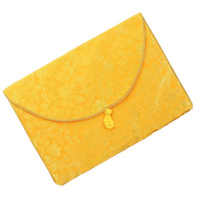 Kichvoe Buddhist Fabric Storage Pouch, Smooth Yellow Brocade Jewelry Organizer Gift for Outdoor Use