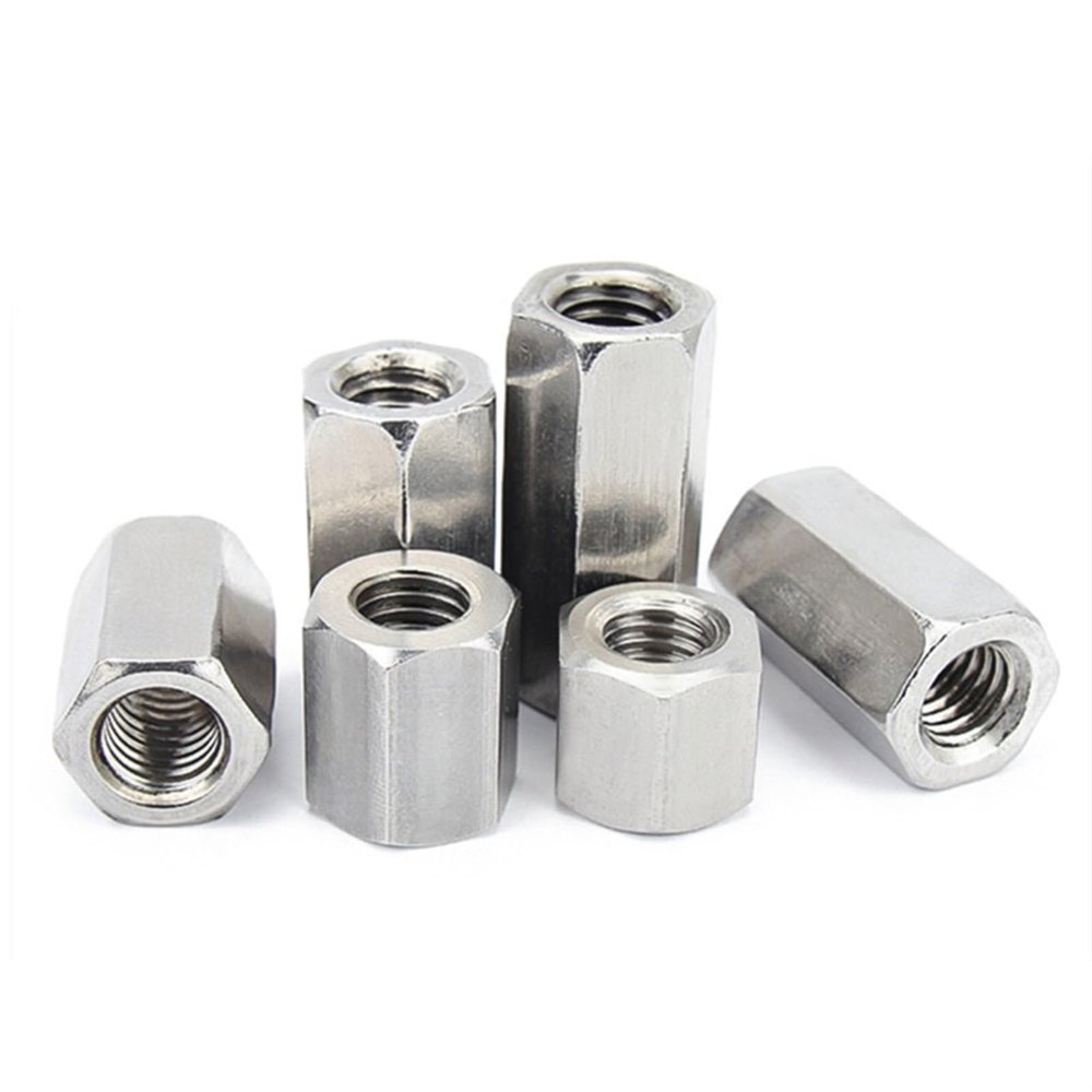Long Rod Coupling Nut, GB56 304 Stainless Steel Hex Coupling Nuts M6–M16, Assorted Sizes, Pack (M10 x 17 x 20 mm, 2 pcs)