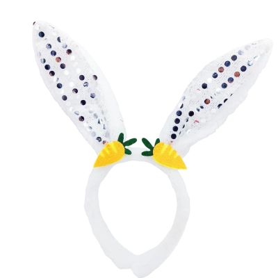 1-Piece Sequin Bunny Ears Headband, White