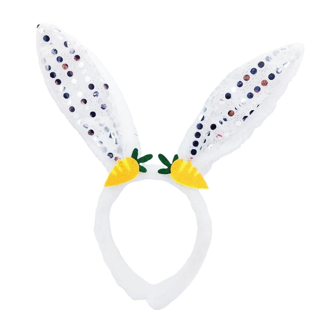 1-Piece Sequin Bunny Ears Headband, White