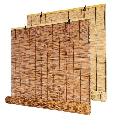 Weatherproof Outdoor Bamboo Roller Blind for Windows and Doors, Sun and Privacy Shade, No Drilling (Natural, 75 W x 110 H cm)