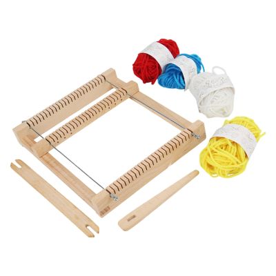 Greabuy Educational Knitting Tool Set with Wooden Frame and 4-Color Cotton Yarn