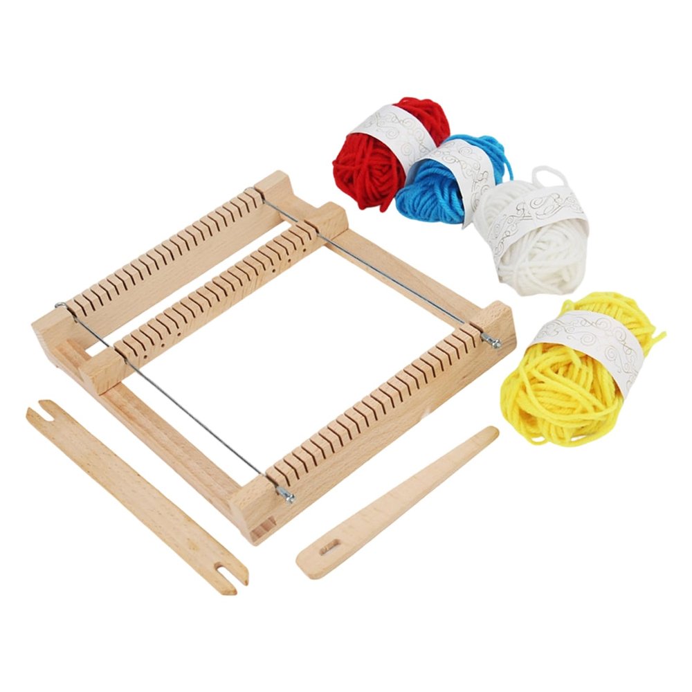 Greabuy Educational Knitting Tool Set with Wooden Frame and 4-Color Cotton Yarn