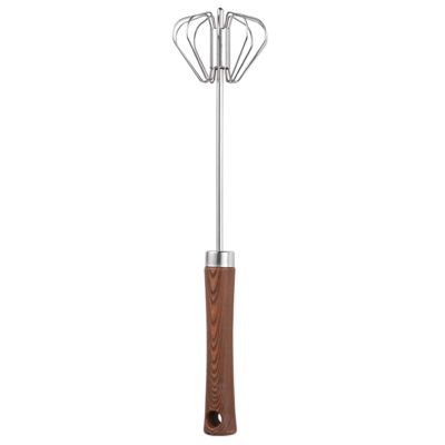 Gnrique Semi-Automatic Whisk 7.2 x 30.5 cm | Hand Beater | Rotating Egg Whisk with Wooden Handle, Stainless Steel Mixing Rod