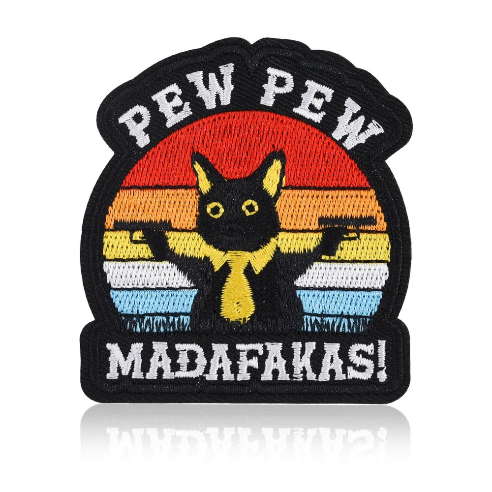 QianSiLi Funny 'Pew Pew Madafakas' Cat Iron-On Patch