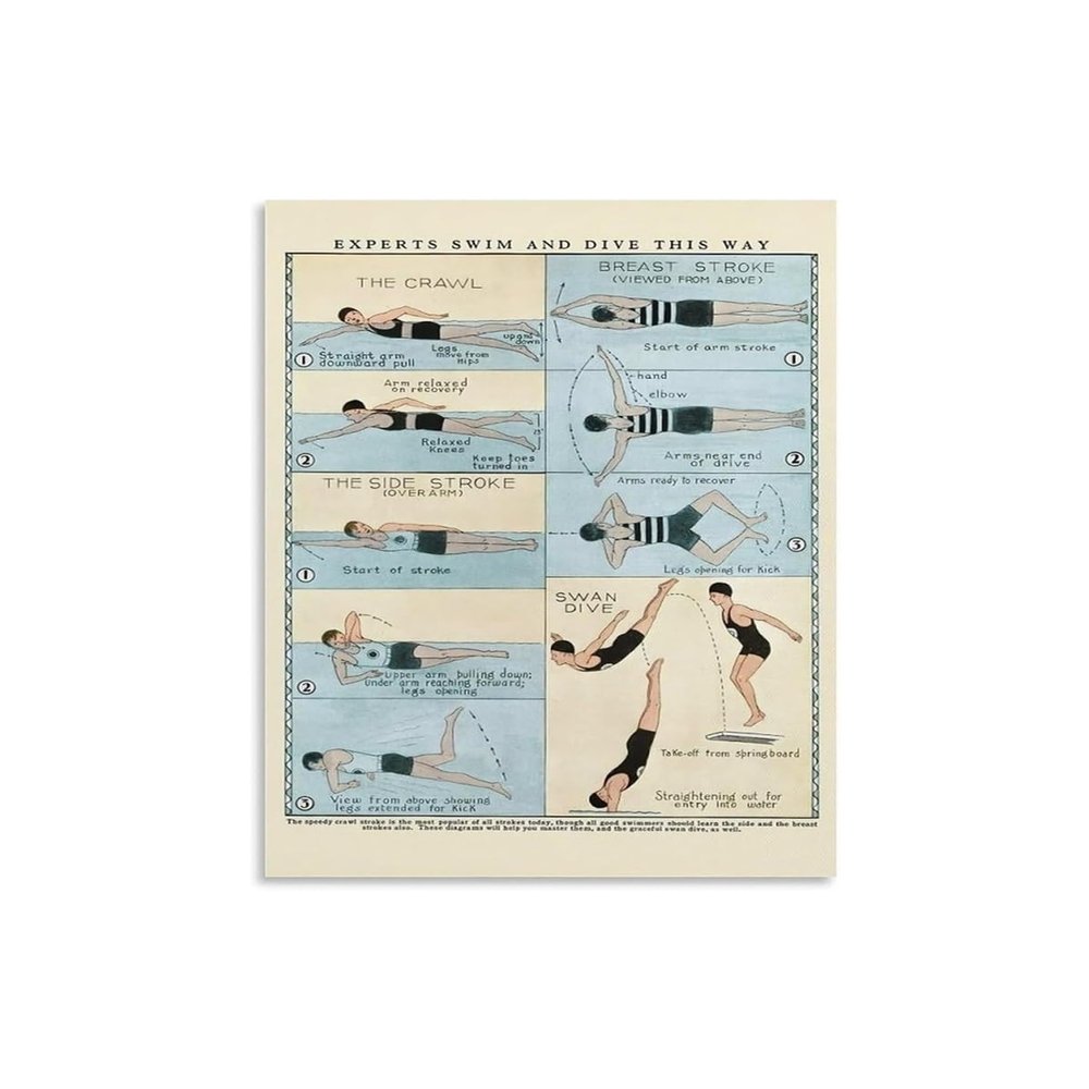 Antique Swimming and Diving Poster, Vintage Sport Art Print, Unframed 16 x 24 in (40 x 60 cm)