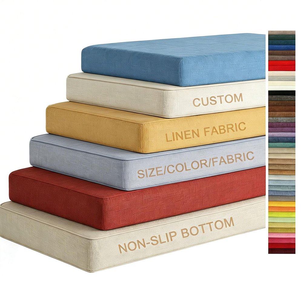 Custom Bench Cushion with Removable Cover, Non-Slip Base, 6 cm Thick Linen Fabric