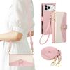 GoodcAcy Wallet Case for Samsung Galaxy S10 Plus with Shoulder Strap, Card Slots, Stand, and Floral Embossing - Pink view 1