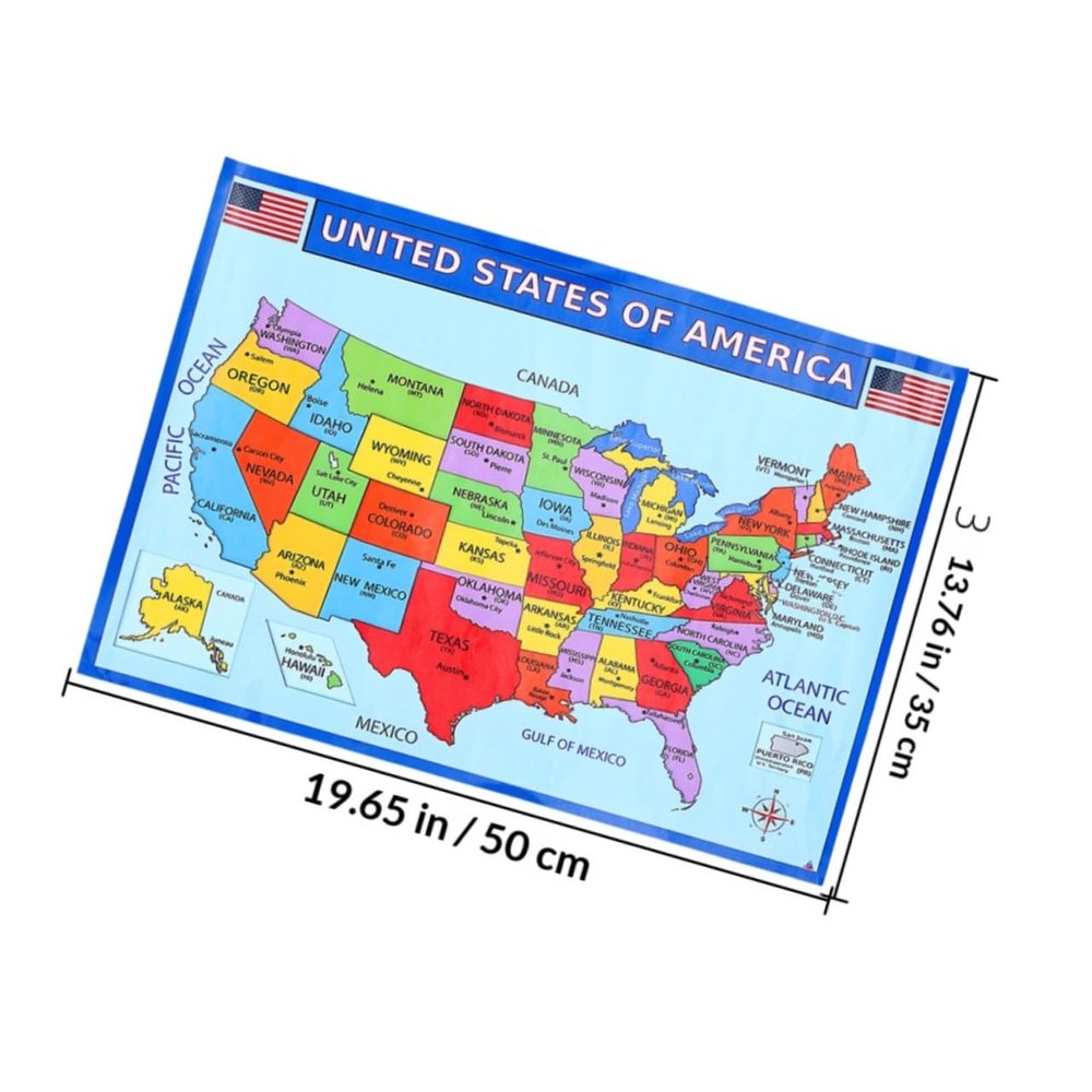 FELTECHELECT USA Map for Students, Large America Map on UV Paper