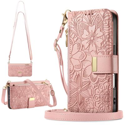 BAILI Floral Wallet Case for Moto G04/G24/G04S/E14, Pink