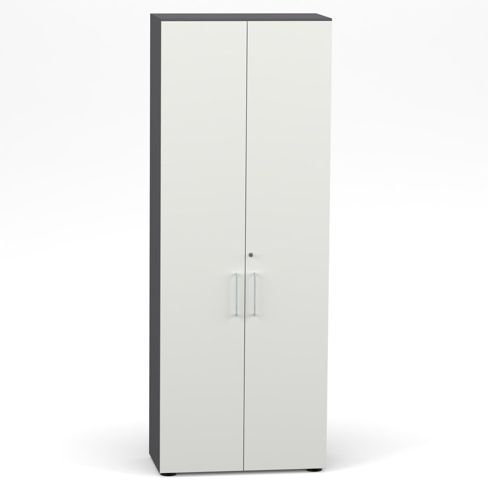 CABINO Hinged-Door Filing Cabinet 80 x 42 x 216 cm, Lockable, 6 OH, Graphite/White