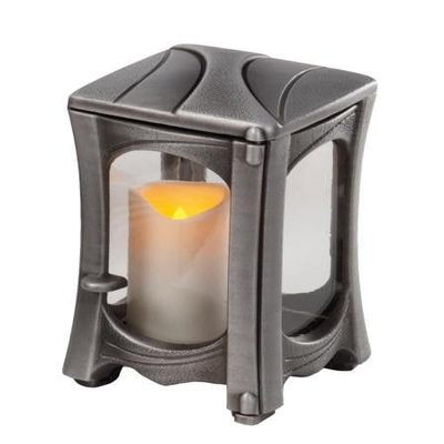 Decorative Gray-Patina Aluminum Grave Lantern
