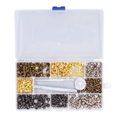 240-Piece Leather Rivet Set, Double-Cap Tubular Metal Fasteners with Setting Tools, 6 mm and 8 mm, Gold, Bronze, Silver and Gray
