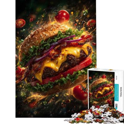 1000-Piece Puzzle for Adults, Delicious Burger with Flying Ingredients, Family Game for Vacation, Gift Idea for the Whole Family (Size: 38 x 26 cm)