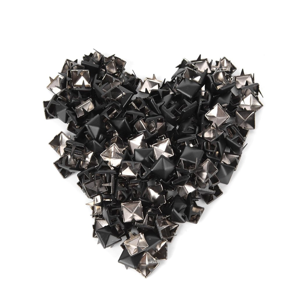 Ausla 200 Pcs Square Studs, Metal Decorative Accessories for Shoes, Bags, Hats, Stylish Design, Easy to Install (Matte Black)