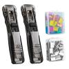 2-Pack Reusable Creative Staplers, Push-Clip Stapler Holders with 100 Stainless Steel Clips, Portable Clip Dispensers for Office, School, Home & Travel (A) view 1