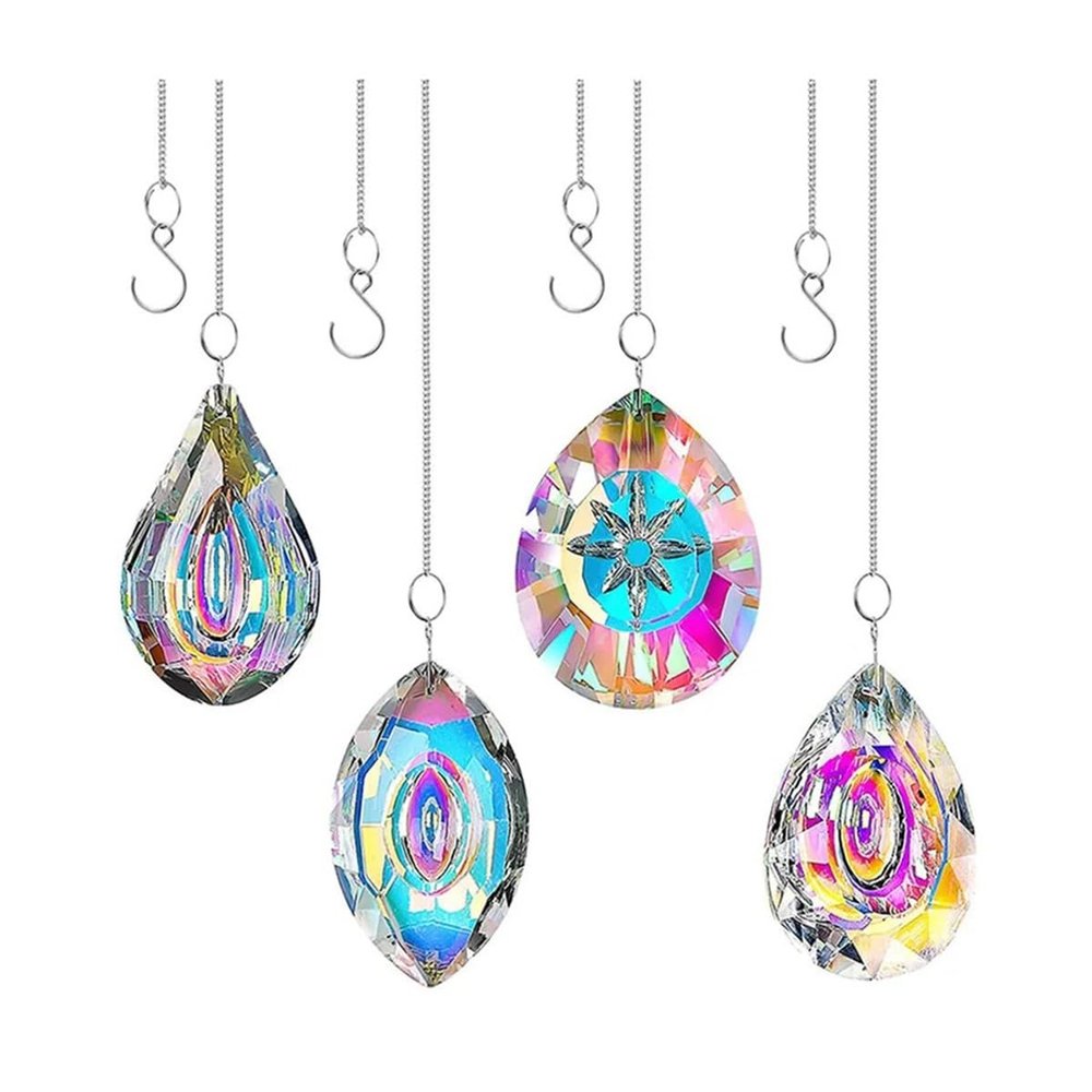 4 Crystal Hanging Ornaments, Rainbow Chandelier Prisms for Home and Garden